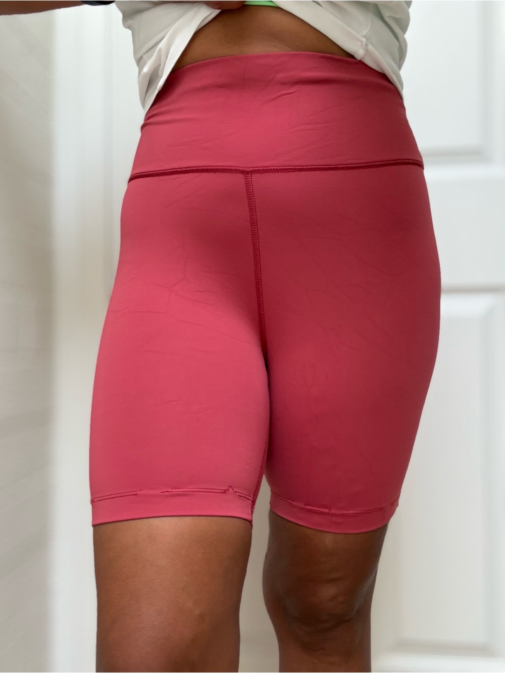 Outdoor Voices High-Waist Bike Shorts in Earth Red
